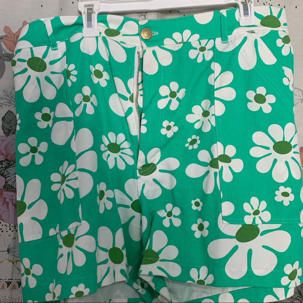 BIG BUD PRESS teal large lazy daisy shorts size 2xl